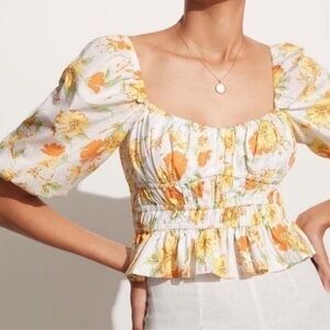 Faithfull The Brand Enrica Smocked Puff Sleeve Top